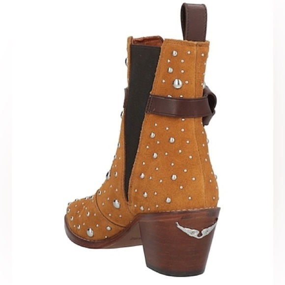 NIB Zadig & Voltaire Tyler Cecilia Dream Studs Ankle Boots Folk Tan Buckle 41 - Picture 3 of 16